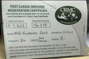 Moto Villa CRMC Registration Certificate